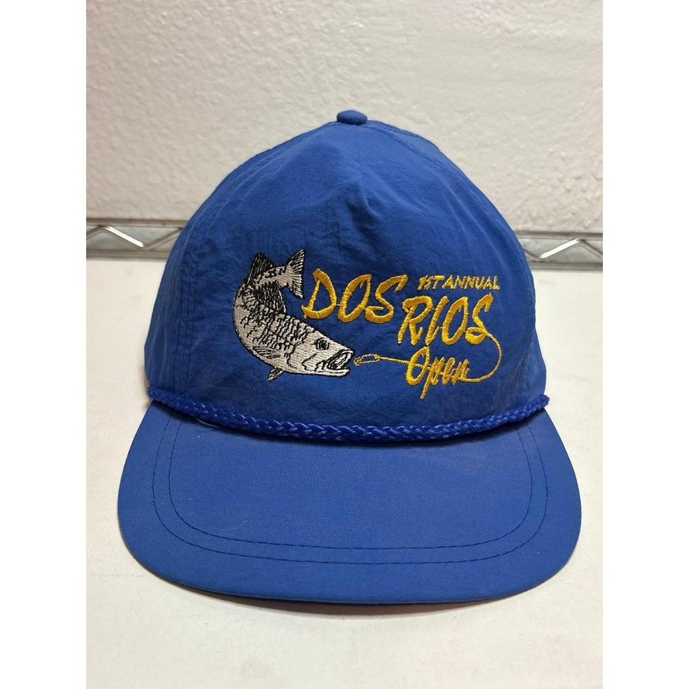 Vintage 1st Annual Dos Rios Open Fishing Hat Cap Blue Snapback Ann's Monogrammin
